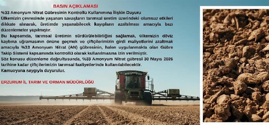 Amonyum Nitrat Gübresinin Kontrollü Kullanımına İlişkin Duyuru